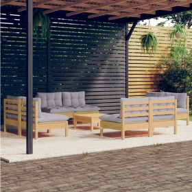 Garden furniture set 9 pieces and gray pine wood cushions by , Garden sets - Ref: Foro24-3096045, Price: 728,07 €, Discount: %