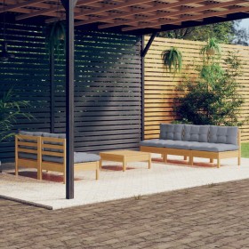 6-piece garden furniture set with gray pine wood cushions by , Garden sets - Ref: Foro24-3096087, Price: 450,99 €, Discount: %