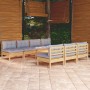 Garden furniture set 8 pieces and gray pine wood cushions by , Garden sets - Ref: Foro24-3096135, Price: 671,09 €, Discount: %