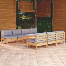 Garden furniture set 8 pieces and gray pine wood cushions by , Garden sets - Ref: Foro24-3096135, Price: 623,99 €, Discount: %