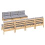 Garden furniture set 8 pieces and gray pine wood cushions by , Garden sets - Ref: Foro24-3096135, Price: 671,09 €, Discount: %