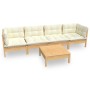 Garden furniture 5 pieces and cushions solid cream pine wood by , Garden sets - Ref: Foro24-3096154, Price: 363,99 €, Discoun...