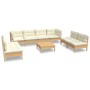 Garden furniture 9 pieces and cushions solid cream pine wood by , Garden sets - Ref: Foro24-3096238, Price: 663,77 €, Discoun...