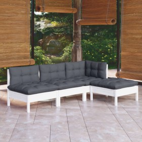 Muebles de jardín 4 pzas con cojines blanco madera de pino de , Conjuntos de jardín - Ref: Foro24-3096299, Precio: 334,99 €, ...