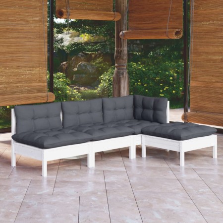 Muebles de jardín 4 pzas con cojines blanco madera de pino de , Conjuntos de jardín - Ref: Foro24-3096299, Precio: 325,60 €, ...