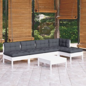 Muebles de jardín 6 pzas con cojines blanco madera de pino de , Conjuntos de jardín - Ref: Foro24-3096341, Precio: 490,99 €, ...