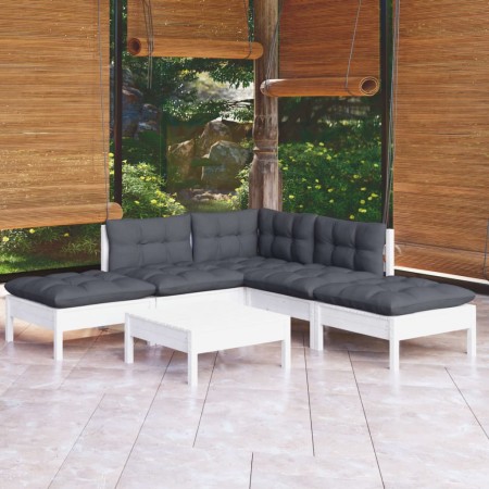 Muebles de jardín 6 pzas con cojines blanco madera de pino de , Conjuntos de jardín - Ref: Foro24-3096317, Precio: 458,67 €, ...