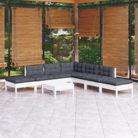 Garden furniture 8 pieces with white pine wood cushions by , Garden sets - Ref: Foro24-3096329, Price: 625,99 €, Discount: %