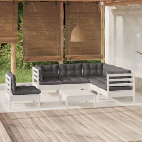 Muebles de jardín 6 pzas con cojines blanco madera de pino de , Conjuntos de jardín - Ref: Foro24-3096413, Precio: 525,99 €, ...