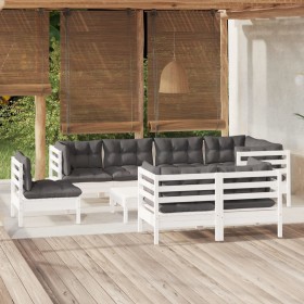 Garden furniture 9 pieces with white cushions solid pine wood by , Garden sets - Ref: Foro24-3096521, Price: 771,19 €, Discou...