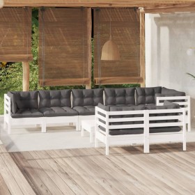 Muebles de jardín 9 pzas con cojines blanco madera maciza pino de , Conjuntos de jardín - Ref: Foro24-3096509, Precio: 771,99...