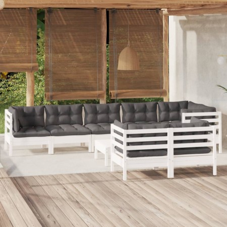 Muebles de jardín 9 pzas con cojines blanco madera maciza pino de , Conjuntos de jardín - Ref: Foro24-3096509, Precio: 771,19...