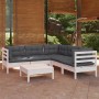 Garden furniture 6 pieces with white cushions solid pine wood by , Garden sets - Ref: Foro24-3096678, Price: 512,14 €, Discou...