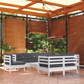 Muebles de jardín 10 pzas con cojines blanco madera maciza pino de , Conjuntos de jardín - Ref: Foro24-3096774, Precio: 896,2...