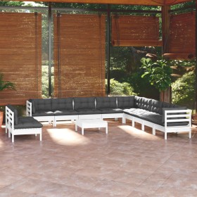 Gartenmöbel 12-teilig mit weißen Kissen aus massivem Kiefernholz von , Gartensets - Ref: Foro24-3096858, Preis: 1,00 €, Rabat...