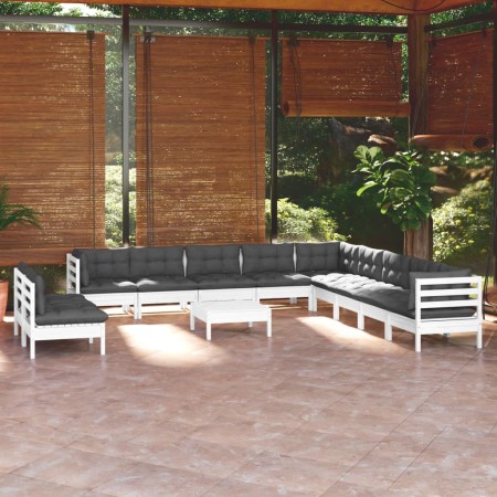 Muebles de jardín 12 pzas con cojines blanco madera maciza pino de , Conjuntos de jardín - Ref: Foro24-3096858, Precio: 1,00 ...