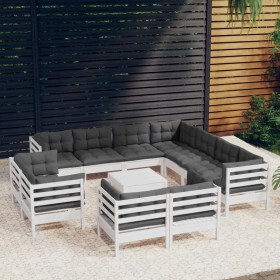 Garden furniture 12 pieces with white cushions solid pine wood by , Garden sets - Ref: Foro24-3096942, Price: 1,00 €, Discoun...