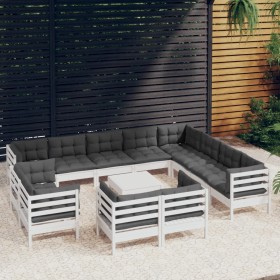 Garden furniture 13 pieces and white cushions solid pine wood by , Garden sets - Ref: Foro24-3096954, Price: 1,00 €, Discount: %