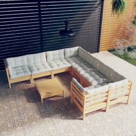 Garden furniture 9 pieces and cream pine wood cushions by , Garden sets - Ref: Foro24-3096977, Price: 687,66 €, Discount: %