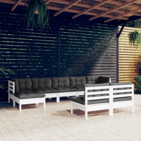 Muebles de jardín 9 pzas con cojines blanco madera de pino de , Conjuntos de jardín - Ref: Foro24-3097104, Precio: 721,18 €, ...