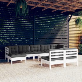 Garden furniture 10 pieces with white pine wood cushions by , Garden sets - Ref: Foro24-3097110, Price: 830,98 €, Discount: %