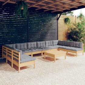 Garden furniture set 11 pieces and cushions solid pine wood by , Garden sets - Ref: Foro24-3097192, Price: 821,99 €, Discount: %