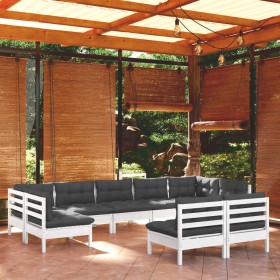 Garden furniture 9 pieces and white cushions solid pine wood by , Garden sets - Ref: Foro24-3097200, Price: 793,99 €, Discoun...