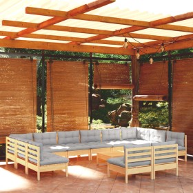 Muebles de jardín 13 pzas y cojines madera maciza de pino gris de , Conjuntos de jardín - Ref: Foro24-3097228, Precio: 950,99...