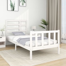 White single solid wood bed frame 75x190 cm by , Beds and slatted bases - Ref: Foro24-3105886, Price: 110,01 €, Discount: %