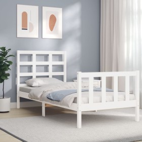 Estructura de cama con cabecero madera maciza blanco 90x190 cm de , Camas y somieres - Ref: Foro24-3192067, Precio: 96,99 €, ...