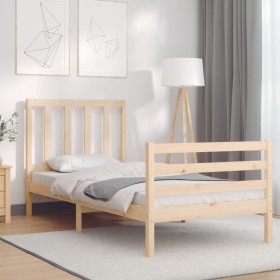 Bed frame with solid wood headboard by , Beds and slatted bases - Ref: Foro24-3193821, Price: 84,42 €, Discount: %