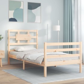 Bed frame with solid wood headboard by , Beds and slatted bases - Ref: Foro24-3194406, Price: 88,97 €, Discount: %