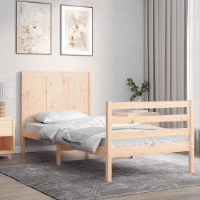 Bed frame with solid wood headboard by , Beds and slatted bases - Ref: Foro24-3194471, Price: 97,83 €, Discount: %