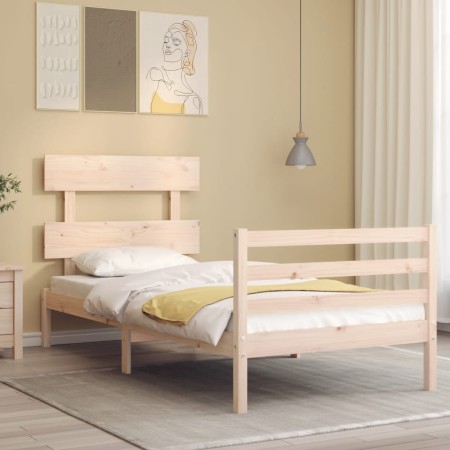 Bed frame with solid wood headboard by , Beds and slatted bases - Ref: Foro24-3195056, Price: 85,99 €, Discount: %