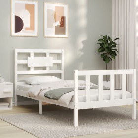 White solid wood bed frame with headboard by , Beds and slatted bases - Ref: Foro24-3192522, Price: 104,54 €, Discount: %