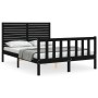 Double bed frame with black solid wood headboard by , Beds and slatted bases - Ref: Foro24-3193185, Price: 208,69 €, Discount: %