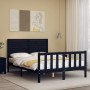 Estructura cama de matrimonio con cabecero madera maciza negro de , Camas y somieres - Ref: Foro24-3193185, Precio: 209,34 €,...