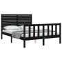 Double bed frame with black solid wood headboard by , Beds and slatted bases - Ref: Foro24-3193185, Price: 208,69 €, Discount: %