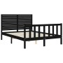 Double bed frame with black solid wood headboard by , Beds and slatted bases - Ref: Foro24-3193185, Price: 208,69 €, Discount: %