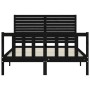 Double bed frame with black solid wood headboard by , Beds and slatted bases - Ref: Foro24-3193185, Price: 208,69 €, Discount: %