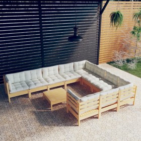 Garden furniture 11 pieces and cream pine wood cushions by , Garden sets - Ref: Foro24-3097001, Price: 811,40 €, Discount: %