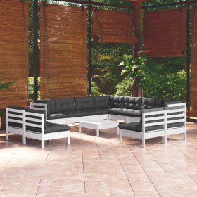 Muebles de jardín 12 pzas con cojines blanco madera maciza pino de , Conjuntos de jardín - Ref: Foro24-3096870, Precio: 1,00 ...