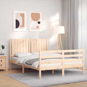 Bed frame with solid wood headboard 140x200 cm by , Beds and slatted bases - Ref: Foro24-3194766, Price: 140,37 €, Discount: %