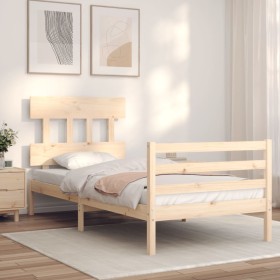 Bed frame with solid wood headboard by , Beds and slatted bases - Ref: Foro24-3195121, Price: 86,32 €, Discount: %