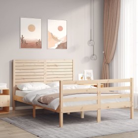 Bed frame with solid wood headboard 140x200 cm by , Beds and slatted bases - Ref: Foro24-3195026, Price: 155,99 €, Discount: %