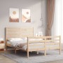 Bed frame with solid wood headboard 140x200 cm by , Beds and slatted bases - Ref: Foro24-3195026, Price: 156,15 €, Discount: %