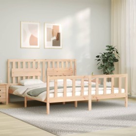 Double bed frame with solid wood headboard by , Beds and slatted bases - Ref: Foro24-3192441, Price: 175,18 €, Discount: %