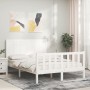 White solid wood bed frame with headboard 140x190 cm by , Beds and slatted bases - Ref: Foro24-3192602, Price: 171,93 €, Disc...