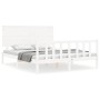 Double bed frame with white solid wood headboard by , Beds and slatted bases - Ref: Foro24-3193407, Price: 164,05 €, Discount: %