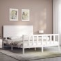 Double bed frame with white solid wood headboard by , Beds and slatted bases - Ref: Foro24-3193407, Price: 164,05 €, Discount: %